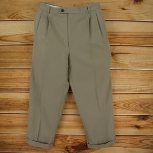 Joseph Feiss Dress Pants Mens Sz 34 Brown 100% Wool Cuffed Pockets Pleated Front